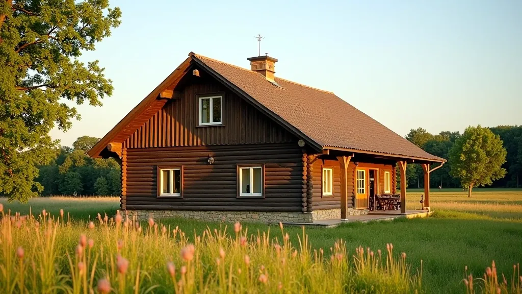 Senā Latvijas lauku sēta vasarā, koka ēkas, maizes krāsnis, tradicionāls stils